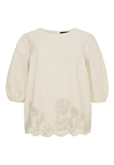 NO. 1 BY OX Bluse med broderi detaljer Bluser Beige