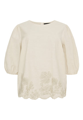 NO. 1 BY OX Bluse med broderi detaljer Bluser Beige
