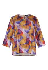 NO. 1 BY OX Bluse med farverigt print og 3/4 ærmer Bluser Cobolt Blue w Pompeian Red/Apricot circles