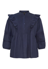 NO. 1 BY OX Bluse med flæsedetaljer Skjorter Blå