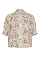 NO. 1 BY OX Bluse med flæsekant i halsudskæringen Bluser Off white w multicoloured flowers