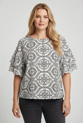NO. 1 BY OX Bluse med korte ærmer Bluser White w Black Circle Print