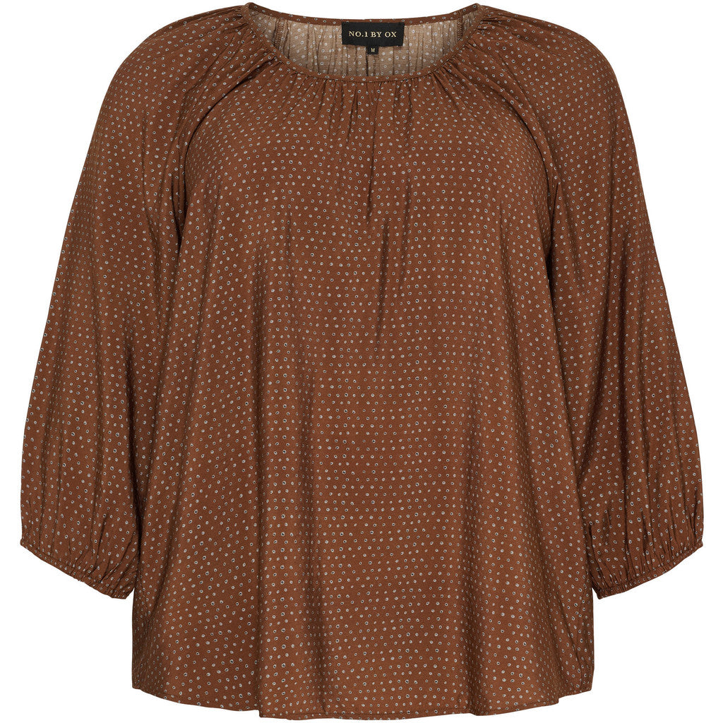 NO. 1 BY OX Bluse med prikker Bluser Brown w White Black Dots