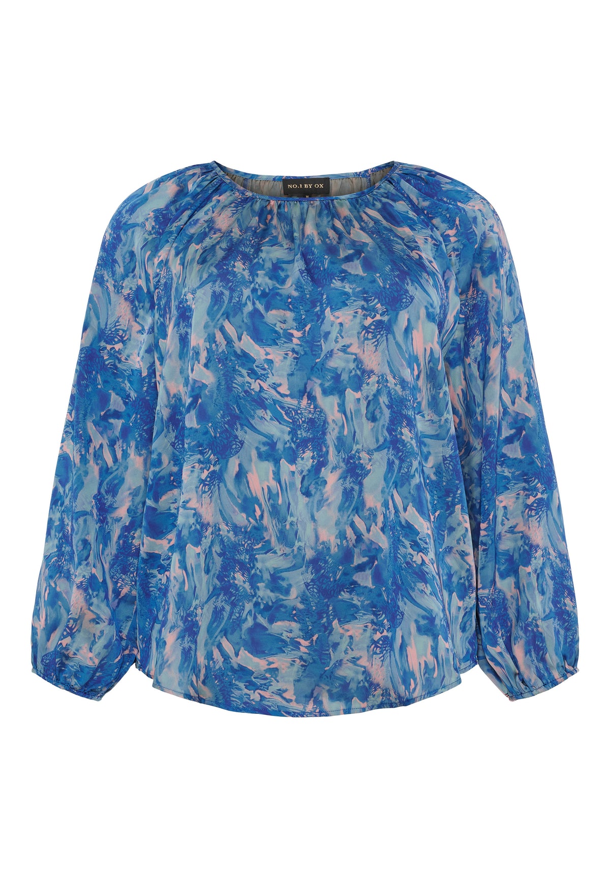 NO. 1 BY OX Bluse med rund halsudskæring Bluser Cobalt blue w rose marble print