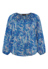 NO. 1 BY OX Bluse med rund halsudskæring Bluser Cobalt blue w rose marble print