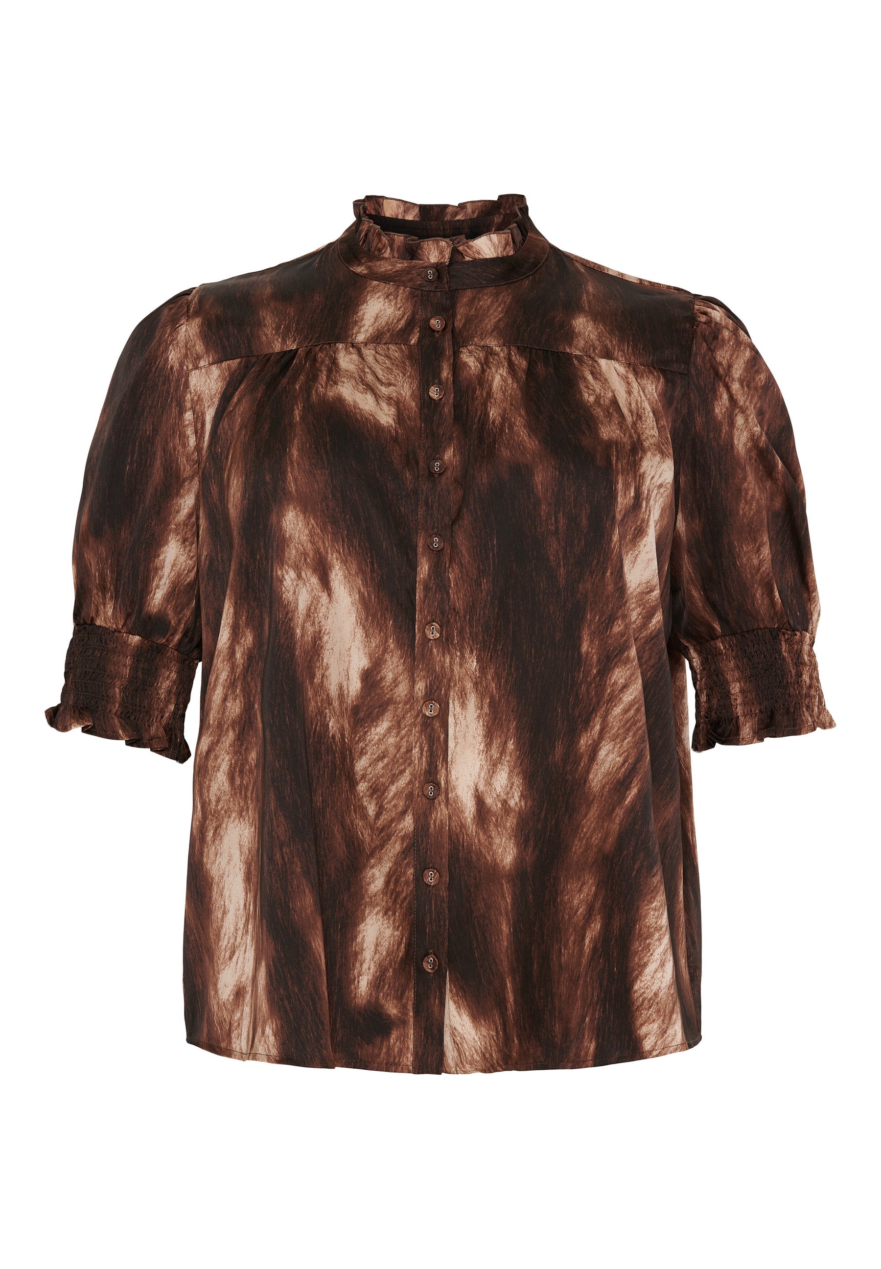 NO. 1 BY OX Bluse med smock Bluser Mocca Brown and Cream Graphic Print