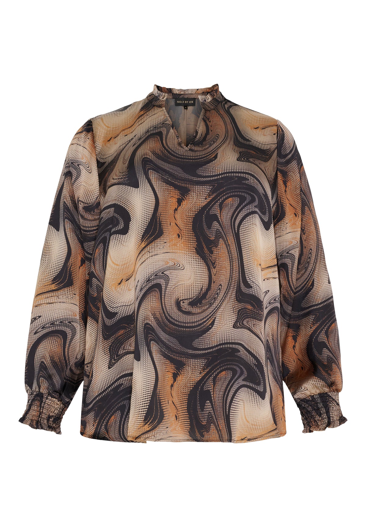 NO. 1 BY OX Bluse med v-udskæring Bluser Brown and black swirl print
