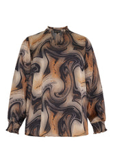 NO. 1 BY OX Bluse med v-udskæring Bluser Brown and black swirl print