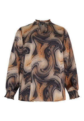 NO. 1 BY OX Bluse med v-udskæring Bluser Brown and black swirl print