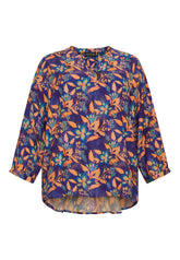 NO. 1 BY OX Bluse med v-udskæring Bluser cobalt blue w orange leaves