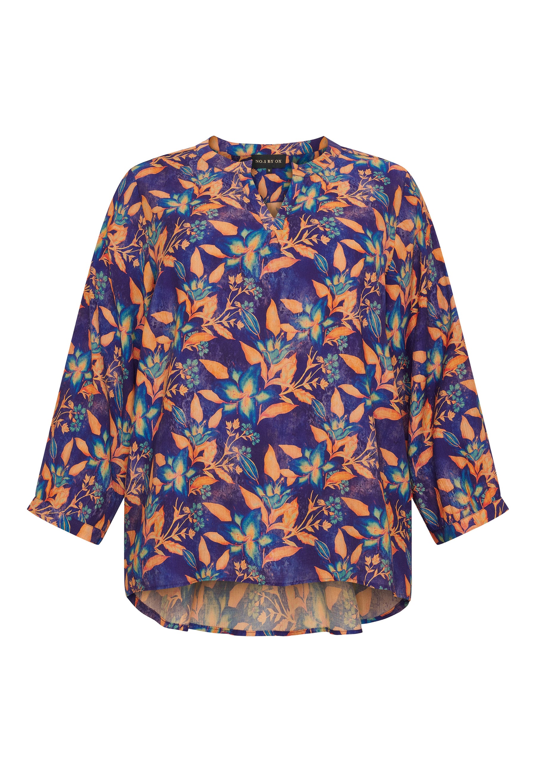 NO. 1 BY OX Bluse med v-udskæring Bluser cobalt blue w orange leaves