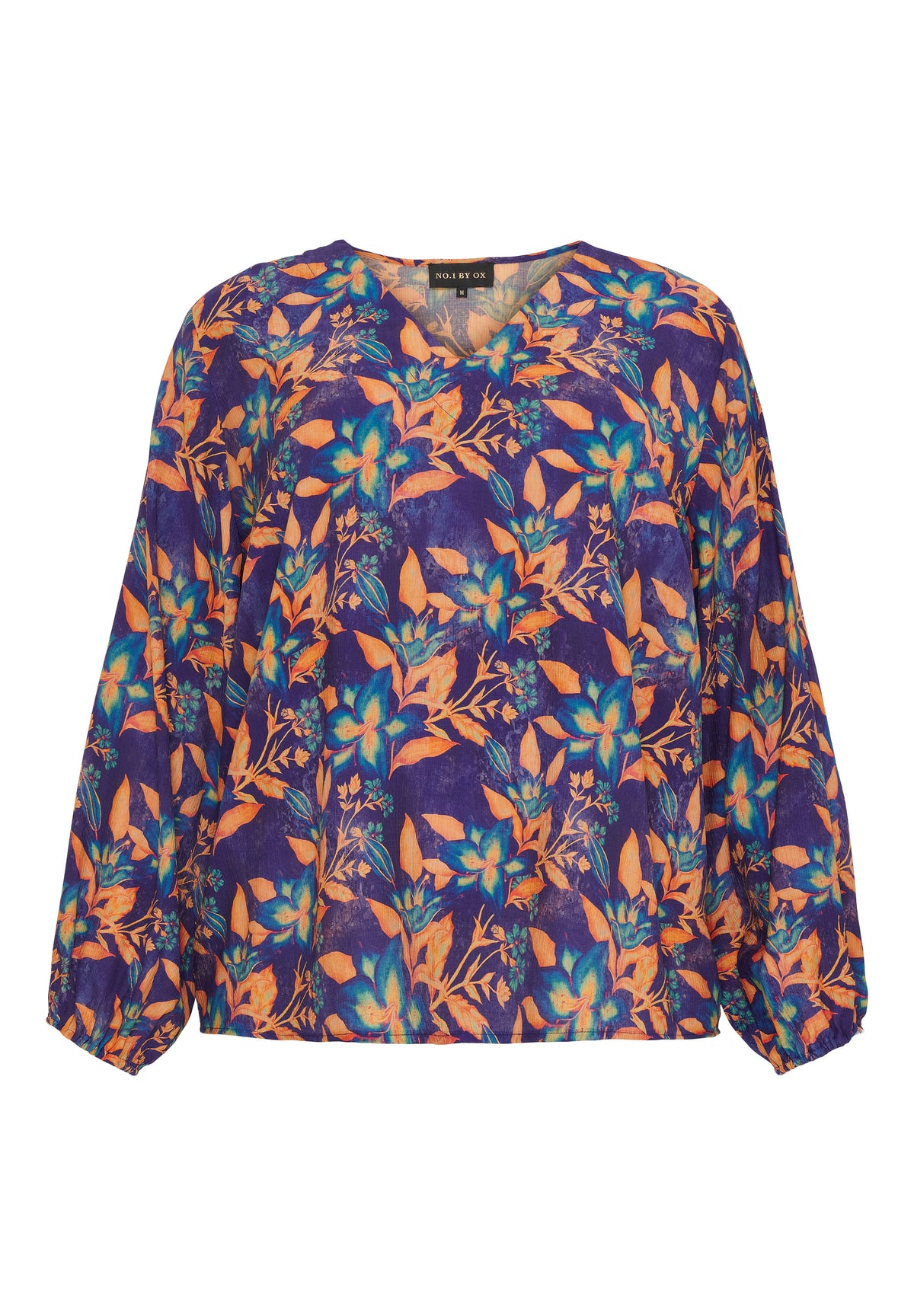 NO. 1 BY OX Bluse med v-udskæring Bluser cobalt blue w orange leaves