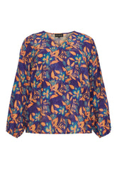 NO. 1 BY OX Bluse med v-udskæring Bluser cobalt blue w orange leaves