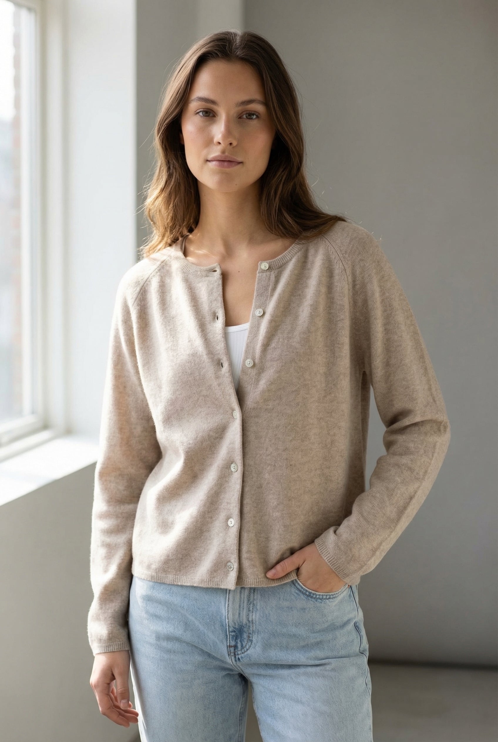 BTFCPH Cardigan i cashmere blanding Cardigans Cream Melange