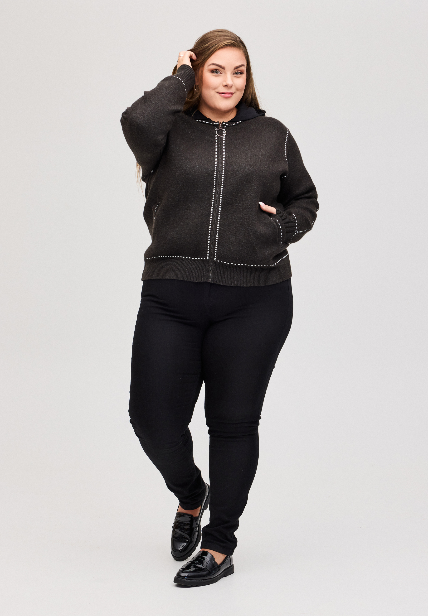 NO. 1 BY OX Cardigan med lynlås Cardigans Grå