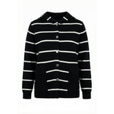 NO. 1 BY OX Cardigan w hood Cardigans Black w Cream White stripes