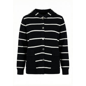 NO. 1 BY OX Cardigan w hood Cardigans Black w Cream White stripes