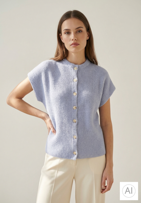 BTFCPH Cashmere cardigan med korte ærmer i vaskebjørnsgarn Veste Blå