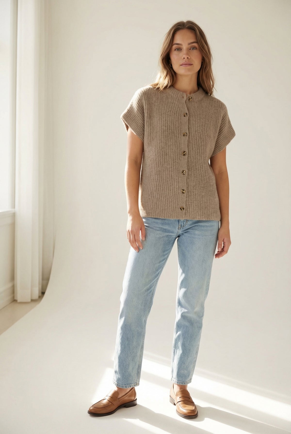 BTFCPH Cashmere cardigan med korte ærmer i vaskebjørnsgarn Veste Brun