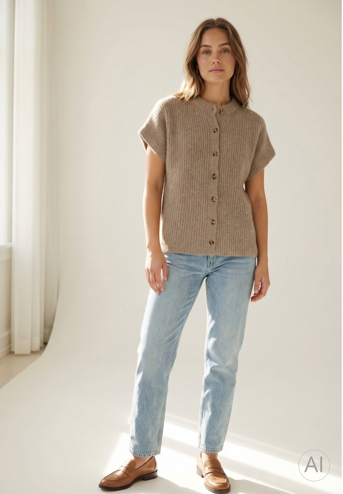 BTFCPH Cashmere cardigan med korte ærmer i vaskebjørnsgarn Veste Brun