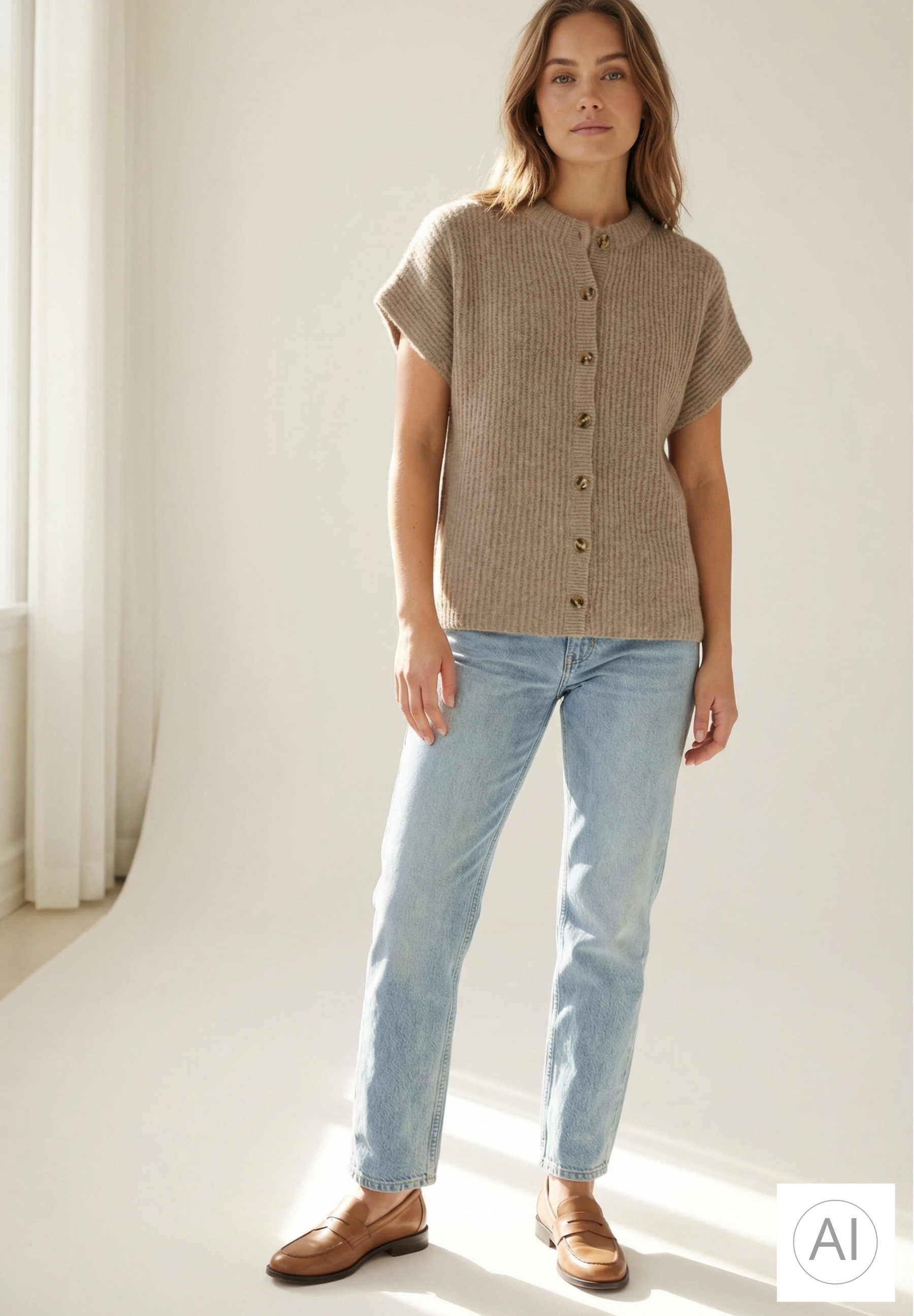 BTFCPH Cashmere cardigan med korte ærmer i vaskebjørnsgarn Veste Brun