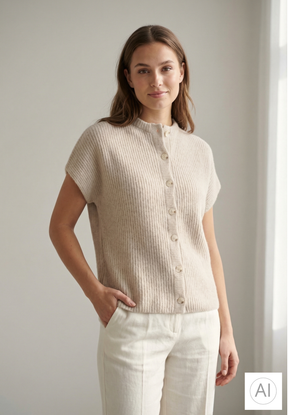 BTFCPH Cashmere cardigan med korte ærmer i vaskebjørnsgarn Veste Light Beige