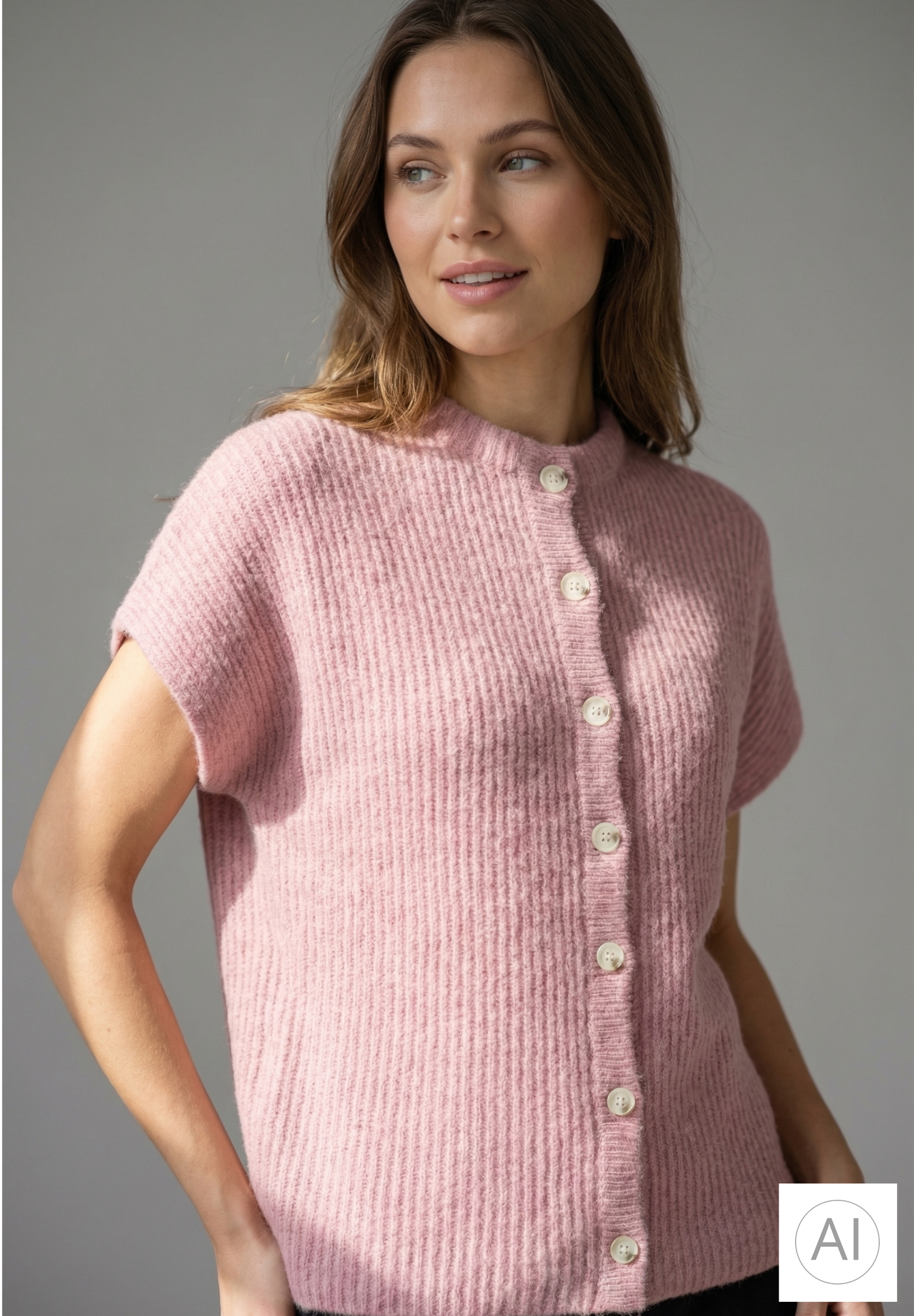 BTFCPH Cashmere cardigan med korte ærmer i vaskebjørnsgarn Veste Pink Sand