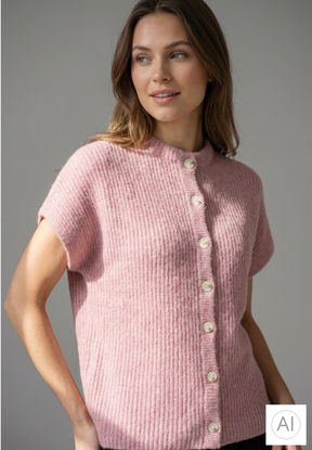 BTFCPH Cashmere cardigan med korte ærmer i vaskebjørnsgarn Veste Pink Sand