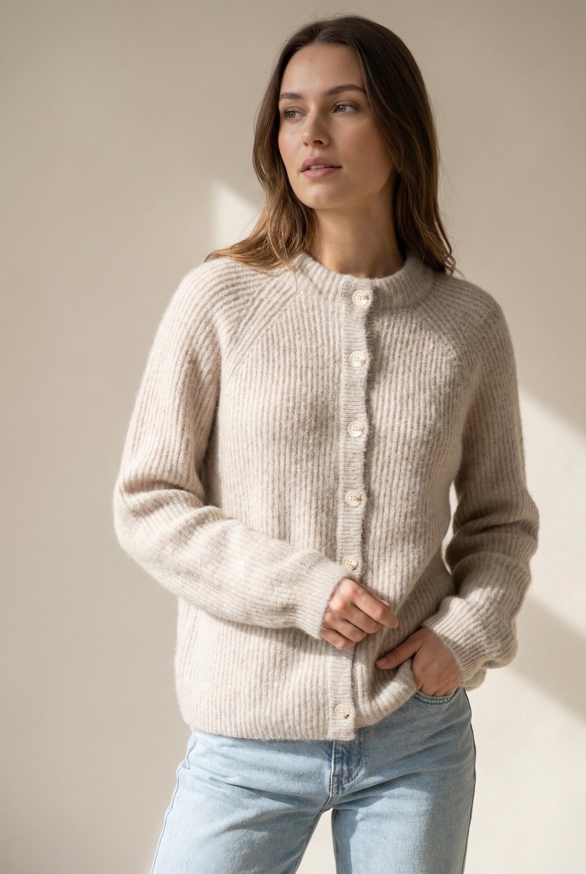 BTFCPH Cashmere cardigan med vaskebjørns-garn Cardigans Light Beige