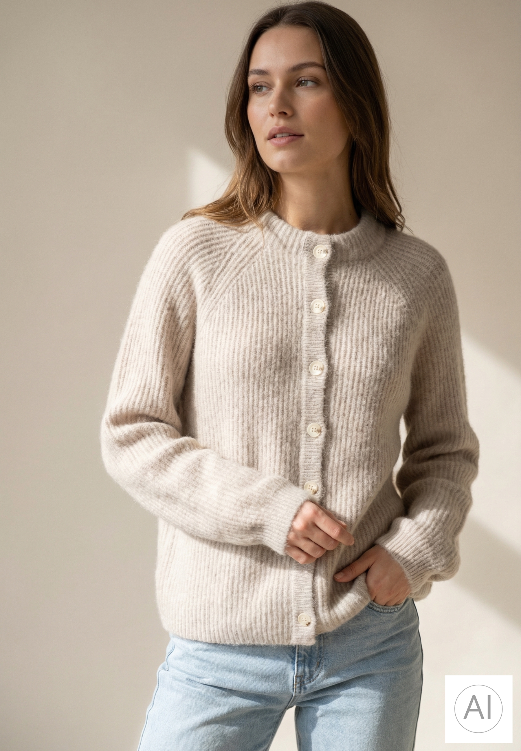 BTFCPH Cashmere cardigan med vaskebjørns-garn Cardigans Light Beige