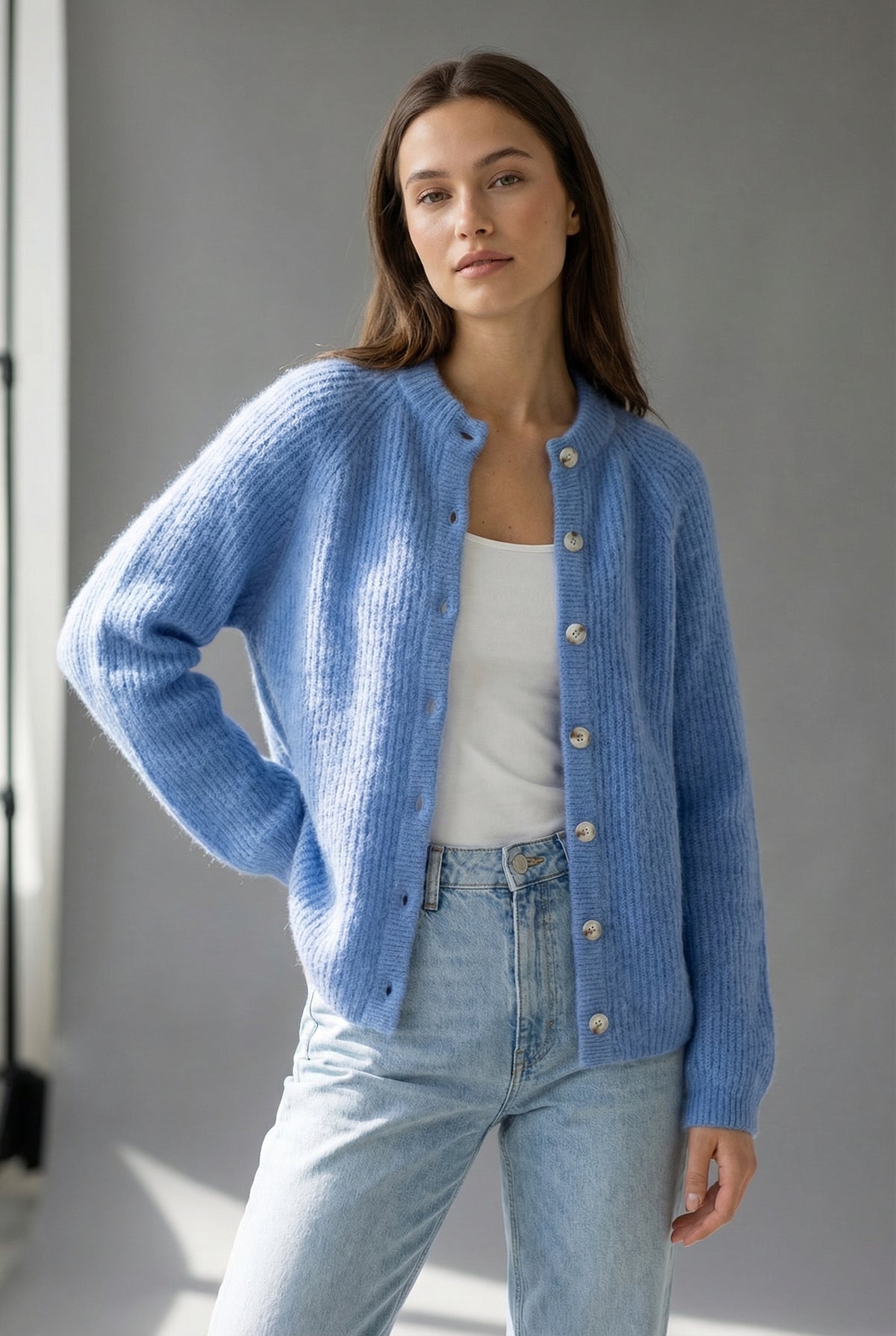 BTFCPH Cashmere cardigan med vaskebjørns-garn Cardigans Ocean Blue