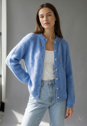 BTFCPH Cashmere cardigan med vaskebjørns-garn Cardigans Ocean Blue
