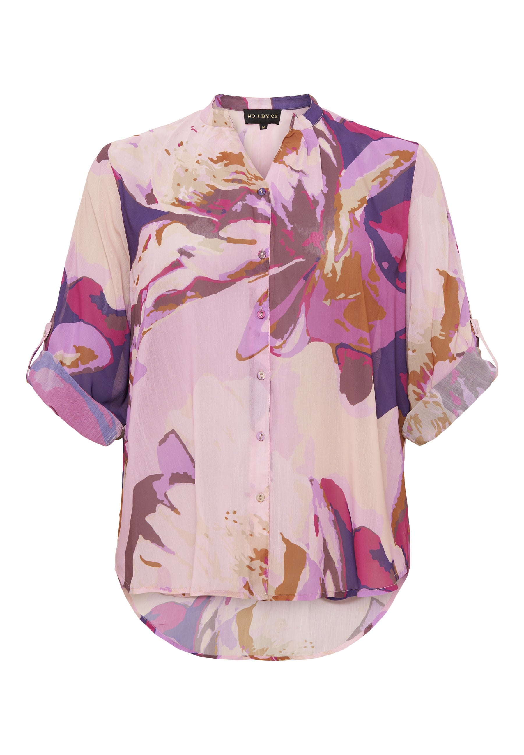 NO. 1 BY OX Chiffon bluse med knapper Skjorter Rose w Dark Purple Flowers