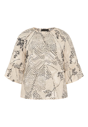 NO. 1 BY OX Chiffon bluse med print Bluser Beige