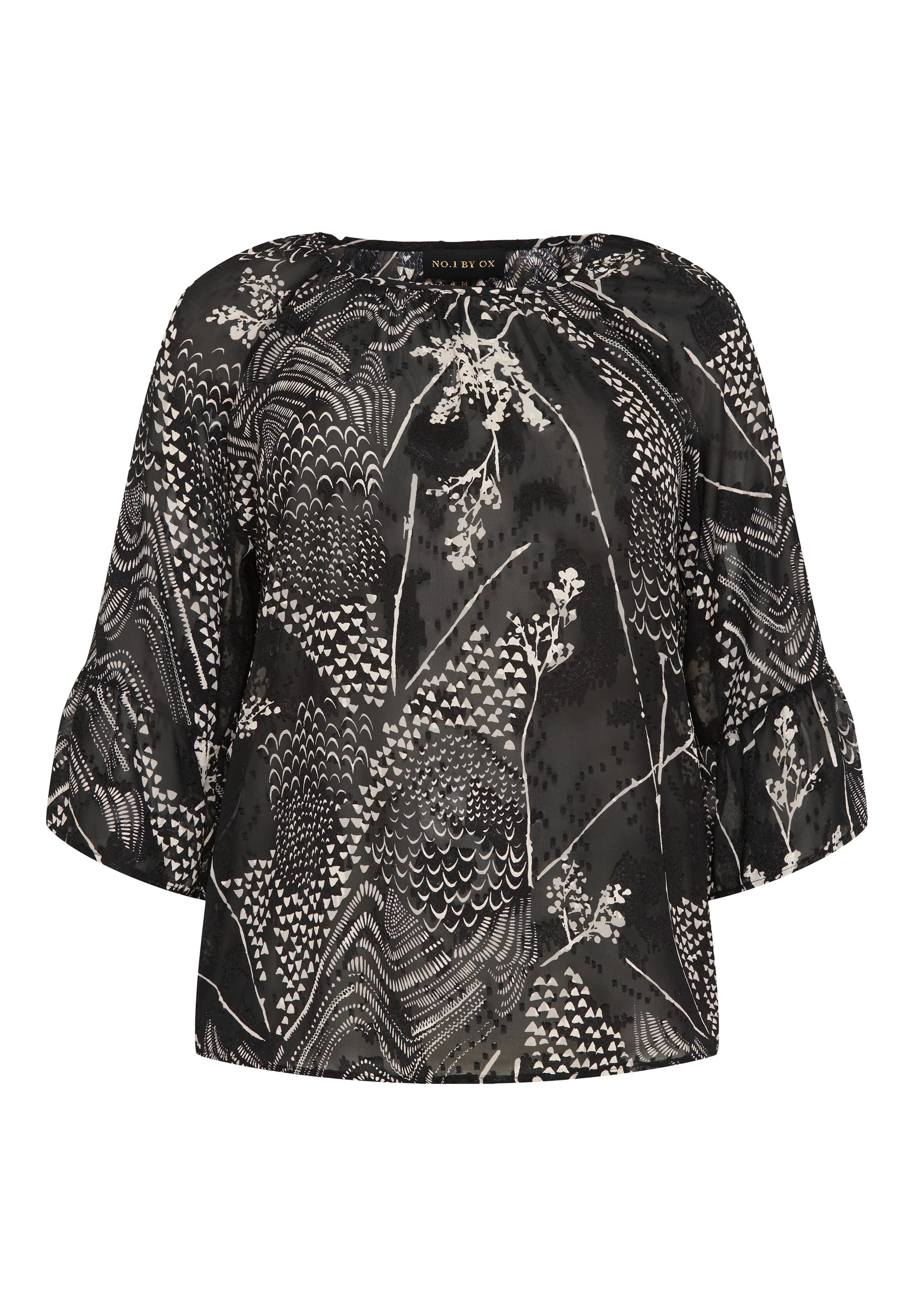NO. 1 BY OX Chiffon bluse med print Bluser Sort
