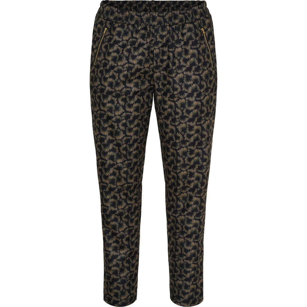 NO. 1 BY OX Classic Loose pants Bukser Black w Camel Green graphic pattern