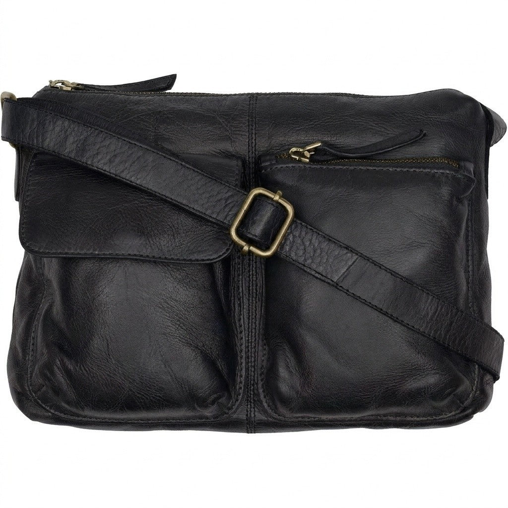 Orchid Crossbody i læder Tasker Black w. Antique Brass acc.
