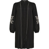 NO. 1 BY OX Dress LS w embroidery on front edge and flair cuffs Kjoler Sort