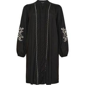 NO. 1 BY OX Dress LS w embroidery on front edge and flair cuffs Kjoler Sort