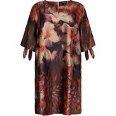 NO. 1 BY OX Dress w 1/2 wide sleeves and tie band Kjoler Deep Red w Meadow flowers