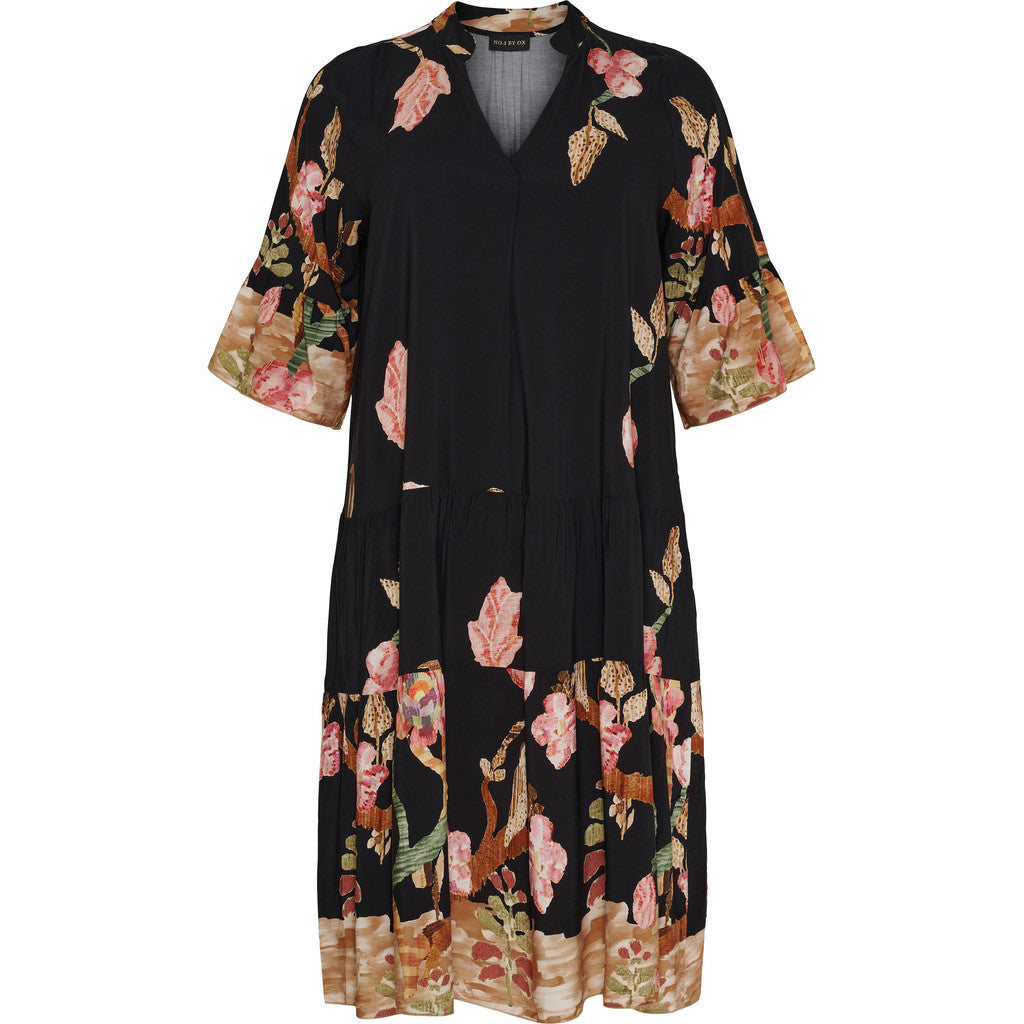 NO. 1 BY OX Dress w flair skirt and cuffs Kjoler Black w Owl print
