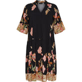 NO. 1 BY OX Dress w flair skirt and cuffs Kjoler Black w Owl print