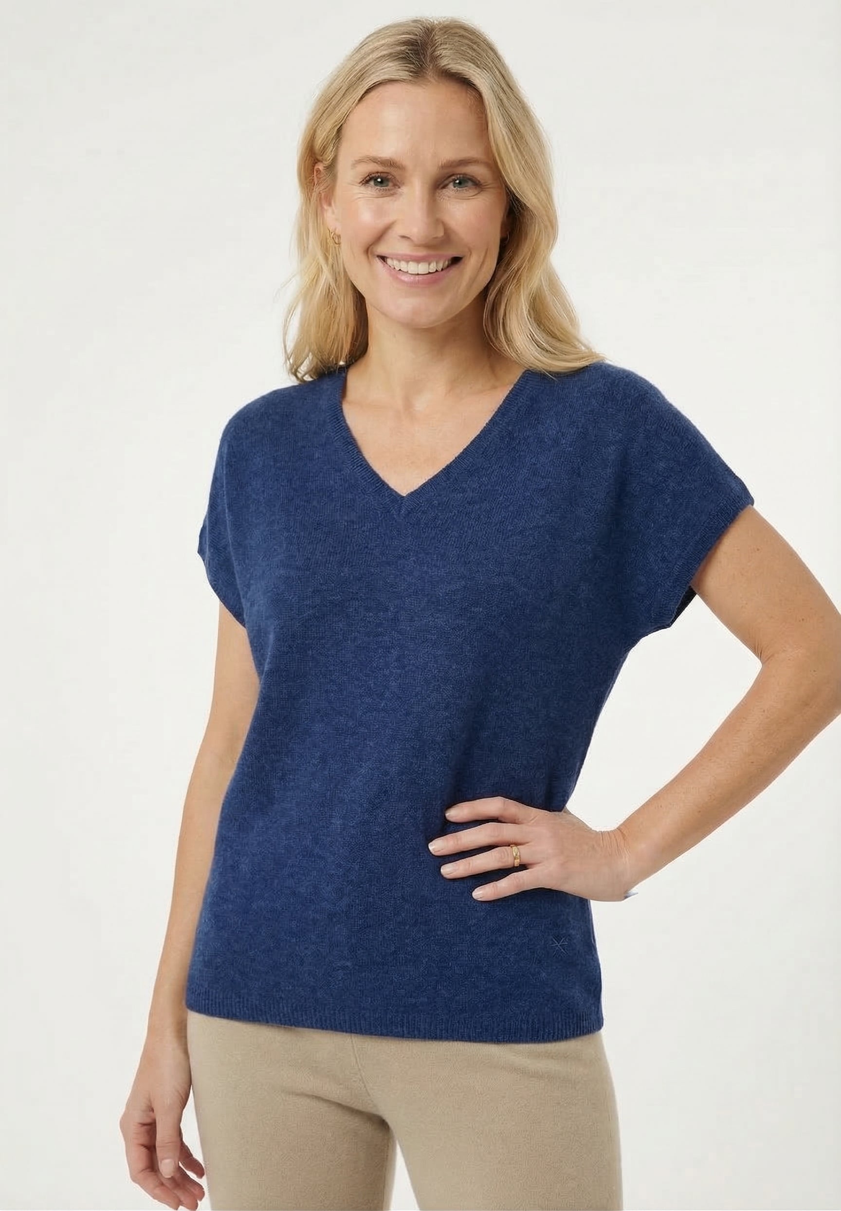BTFCPH Eksklusiv pullover i 100% cashmere med korte ærmer Pullovers Dark Blue Melange
