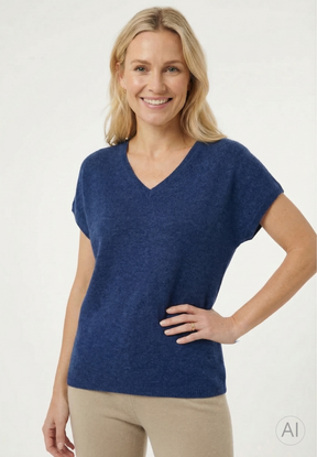 BTFCPH Eksklusiv pullover i 100% cashmere med korte ærmer Pullovers Dark Blue Melange