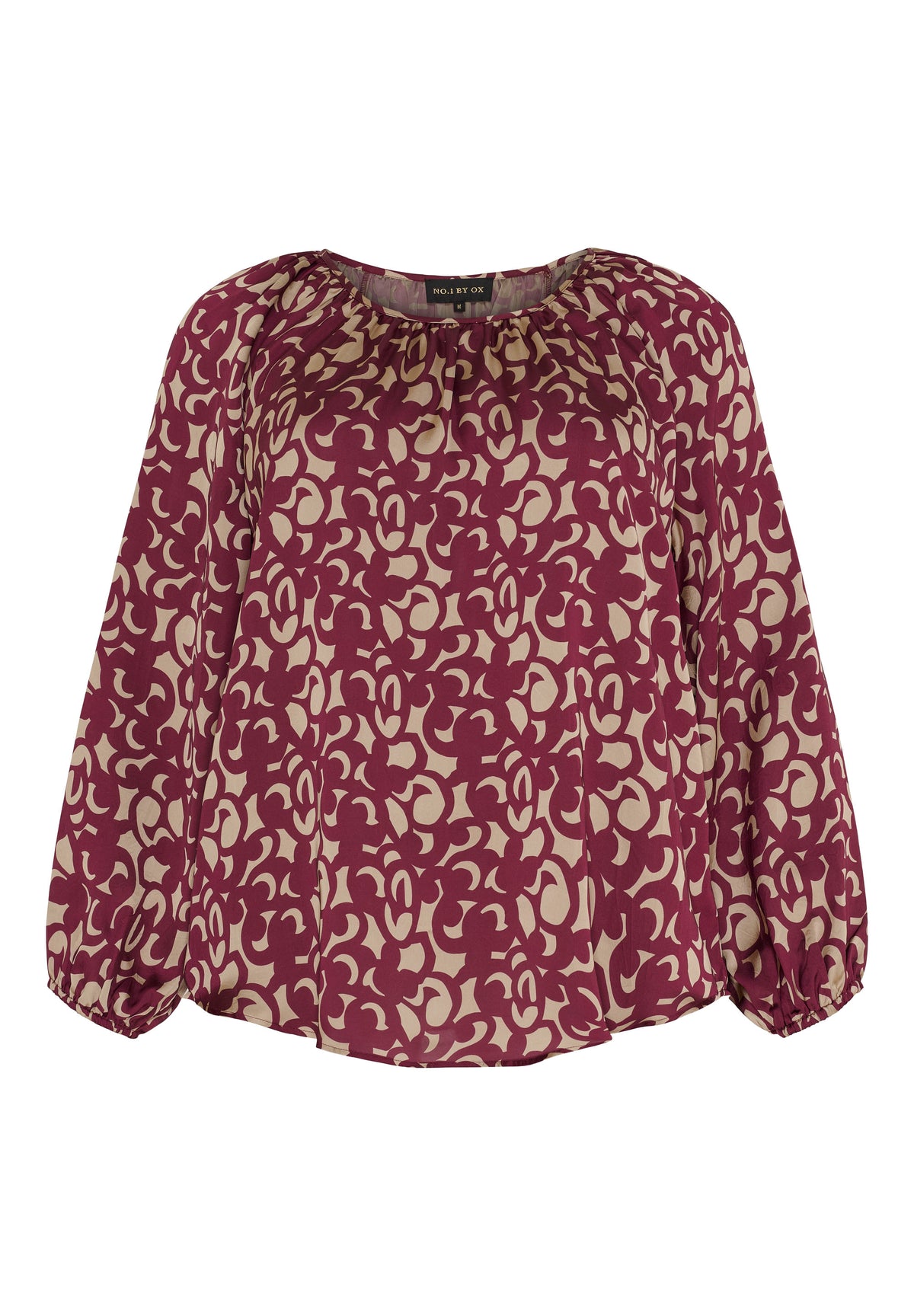 NO. 1 BY OX Elegant bluse Bluser Warm Sand w Syrah Red graphic print