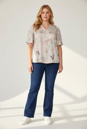 NO. 1 BY OX Elegant bluse Bluser Sand w Butterfly print