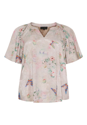 NO. 1 BY OX Elegant bluse Bluser Sand w Butterfly print