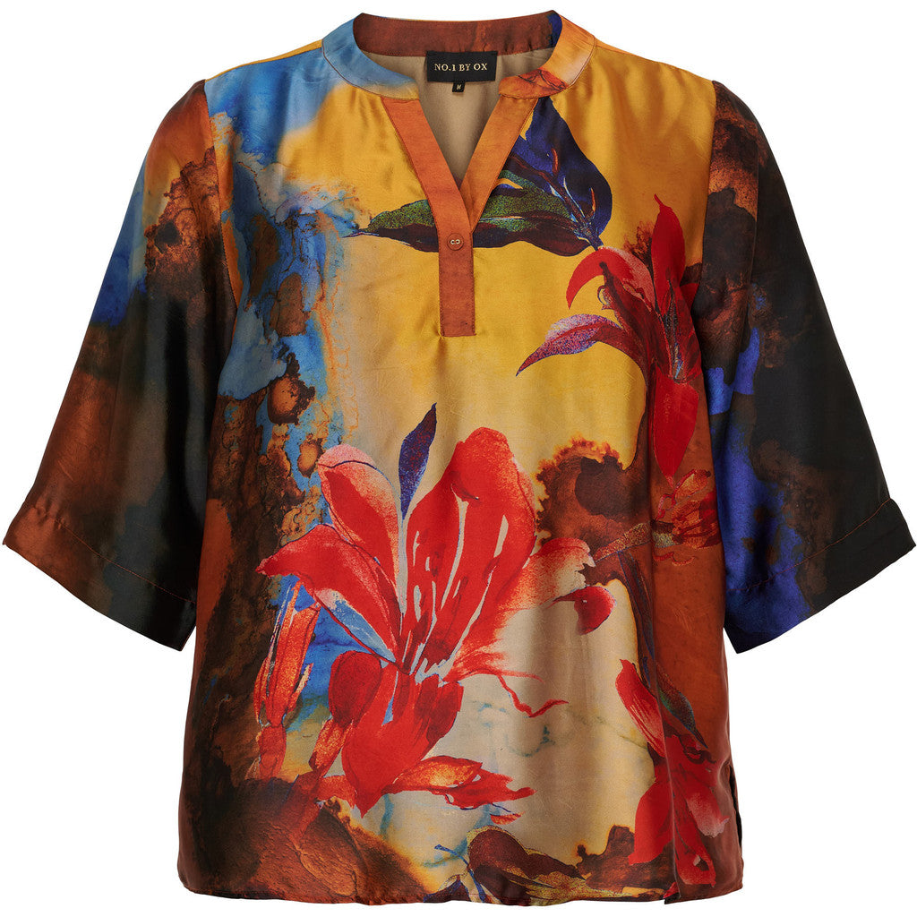 NO. 1 BY OX Elegant bluse Bluser Red Tiger Lily Flower print
