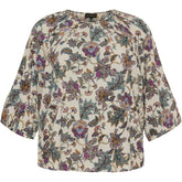 NO. 1 BY OX Elegant bluse med 3/4 ærmer Bluser Cream White w multi coloured graphic print