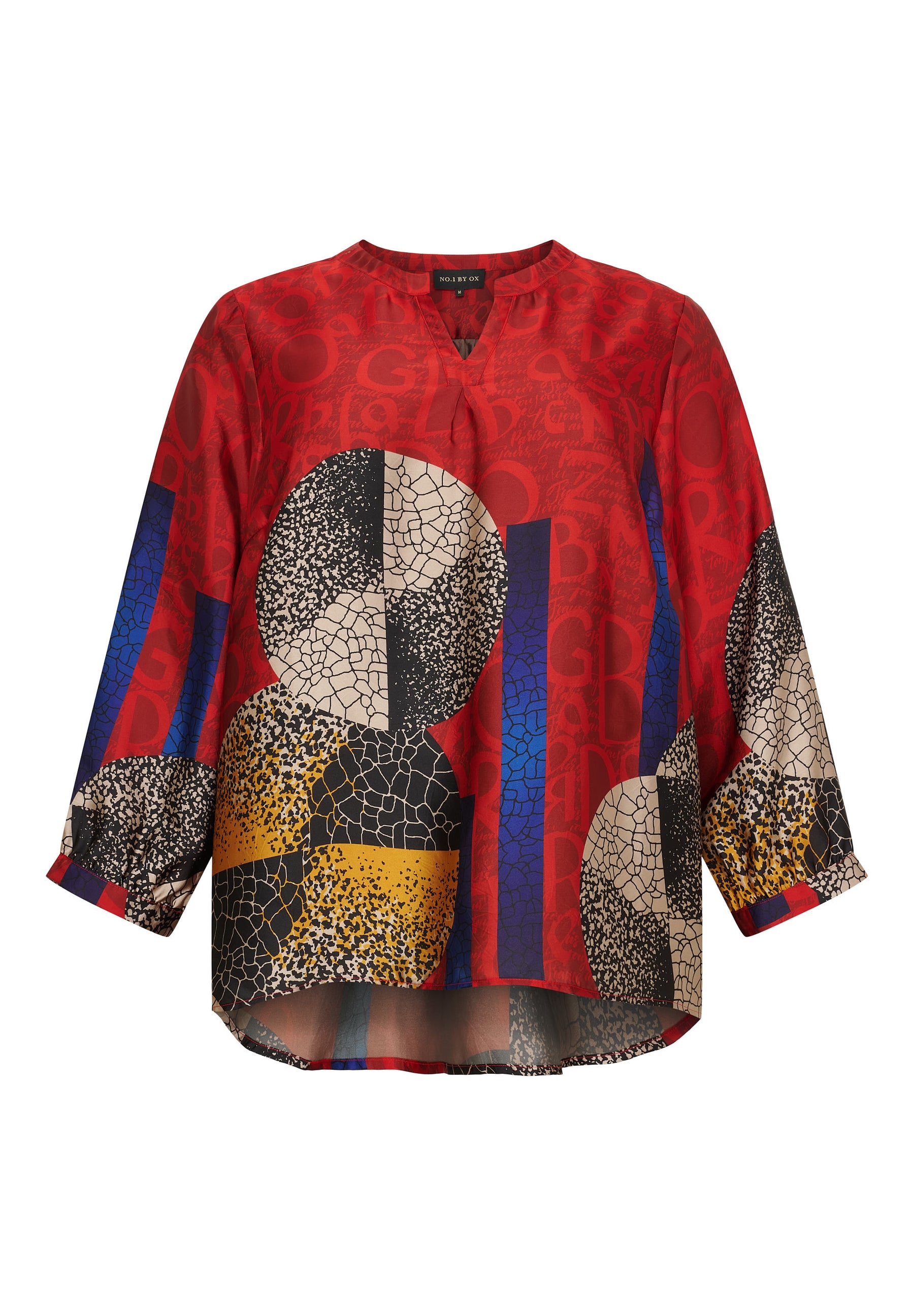NO. 1 BY OX Elegant bluse med V-udskæring Bluser Deep Red w coloured graphic print